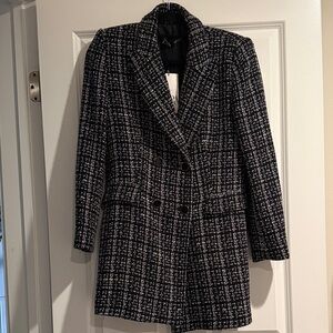Zara Women's Black and White Tweed Coat